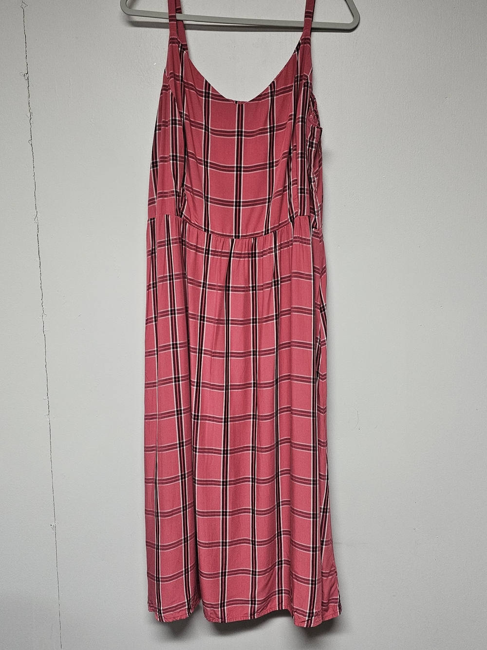 Old Navy Preppy Pink Plaid Spaghetti-Strap Midi‎ Dress Beach Vacation Size XXL